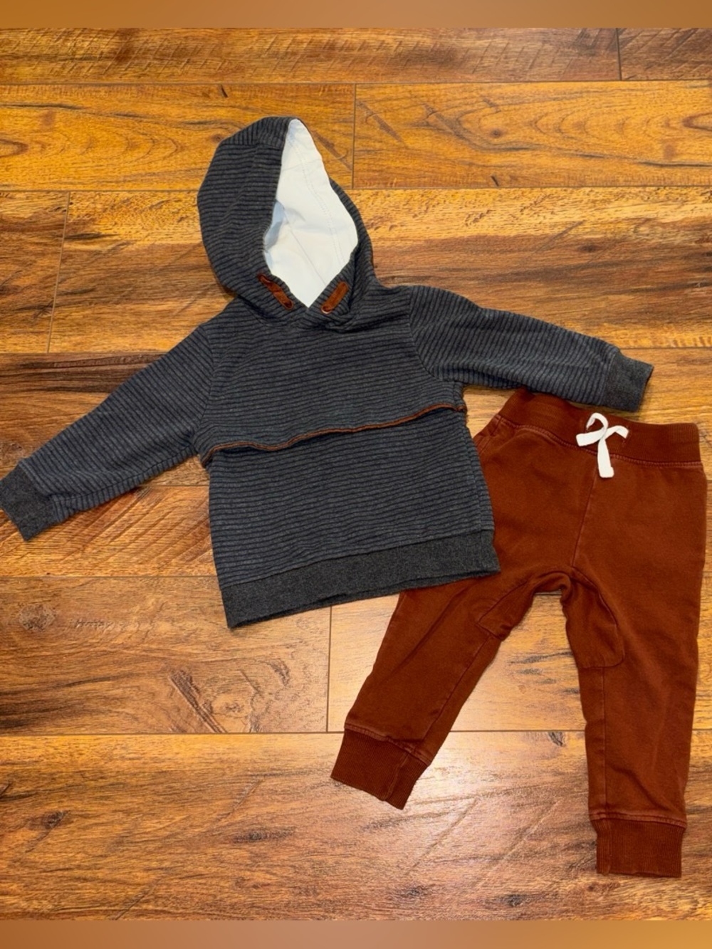 Tommy Bahama Charcoal Striped Hoodie and Brown Jogger Set- 18 Months